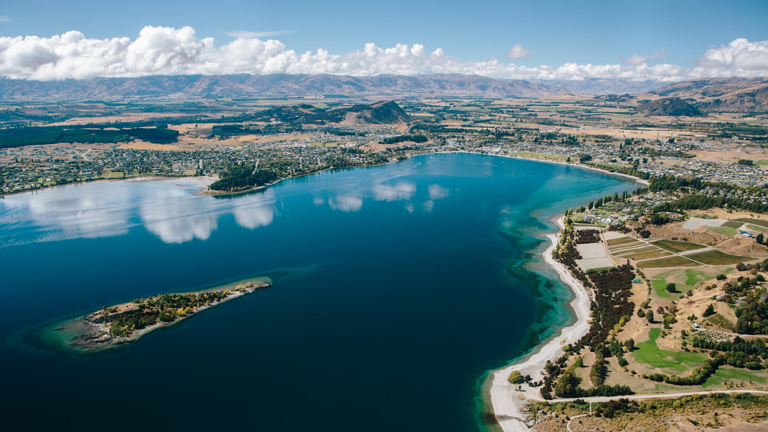 Waterfall Creek LakeWanaka view towards town SD 2400x1350